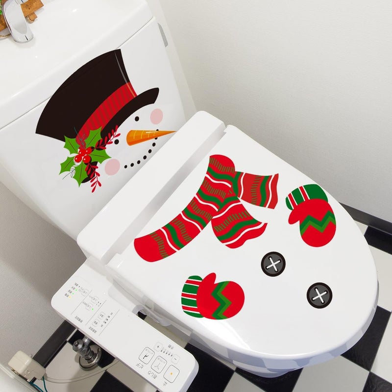 CARALL 2 Sheets Christmas Toilet Stickers Snowman Scarf Toilet Cover Decals Self-Adhesive Toilet Lid Bathroom Wall Sticker for Xmas Winter Party Home Decoration - Image 3